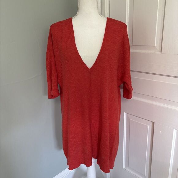 Eileen Fisher Lightweight V-Neck Sweater Orange Organic Cotton Size Medium - Picture 1 of 7